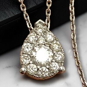 GORGEOUS 14k Italian White Gold Diamond TEARDROP Slide Pendant Chain Necklace!